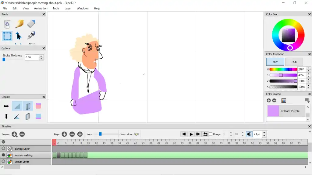 Pencil2D animation software interface.