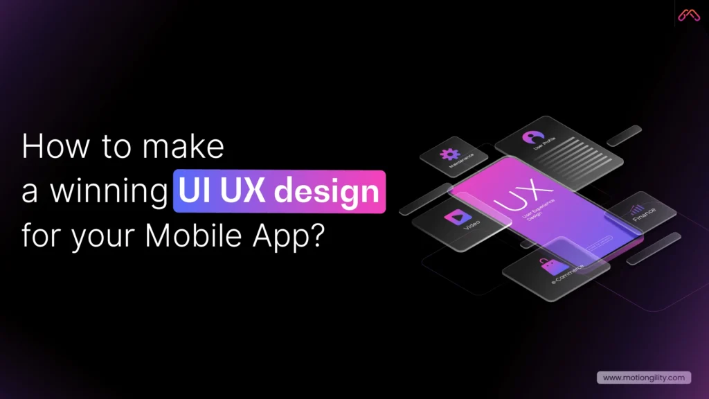 Winning UI UX design for a mobile app with a modern smartphone interface and layered UX elements.