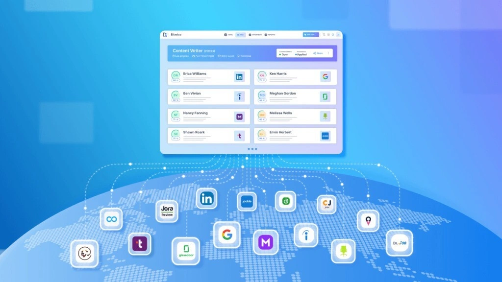 Recruitment software dashboard connected to multiple job boards