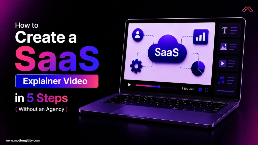 How to Create a SaaS Explainer Video in 5 Steps Without an Agency” in a modern neon purple design.