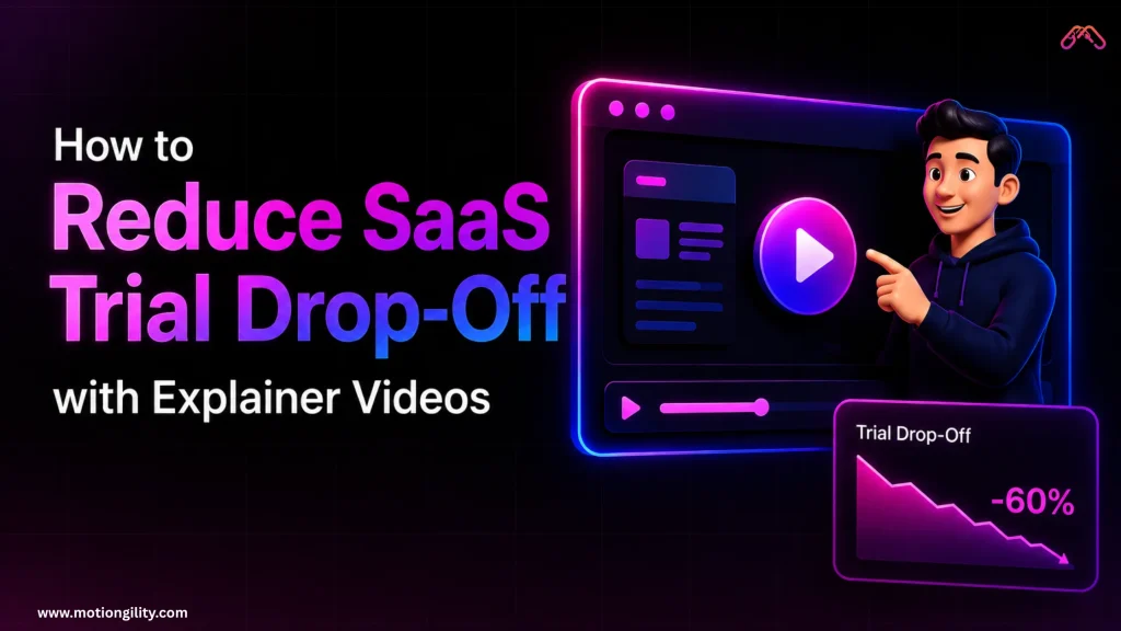 Animated explainer video showing how SaaS businesses reduce free trial drop-off, improve user onboarding, increase engagement, and boost conversions.