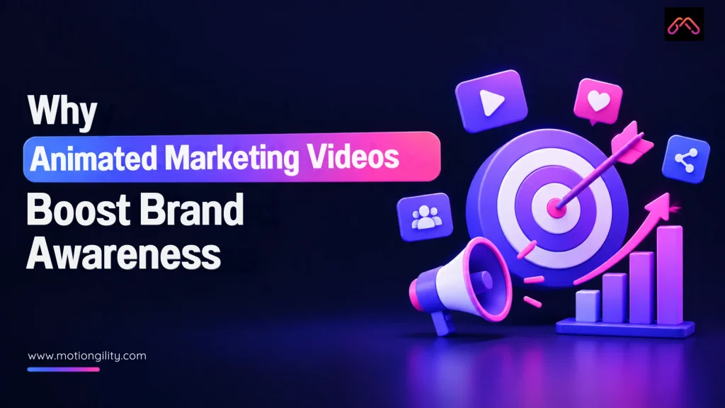 Animated marketing video concept with target growth branding icons